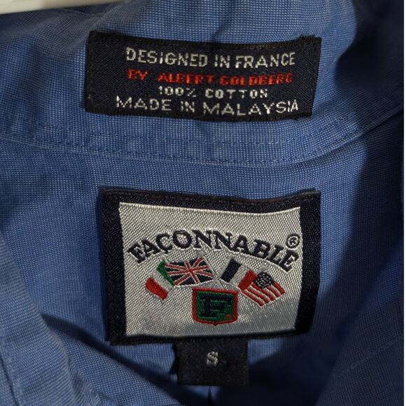 Faconnable S Button Front Shirt Mens Blue Long Sleeve Casual Dress 100% Cotton - Picture 3 of 4